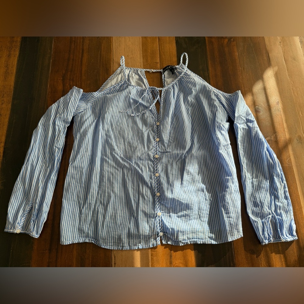 Blue and white stripped button up shirt